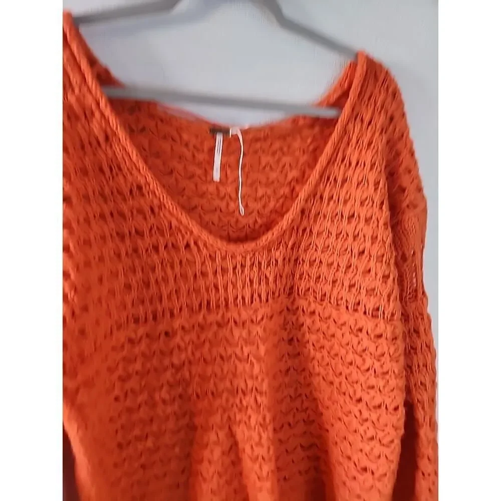 FREE PEOPLE ORANGE Crashing Waves Pullover Chunky Knit Oversize Sweater Size S